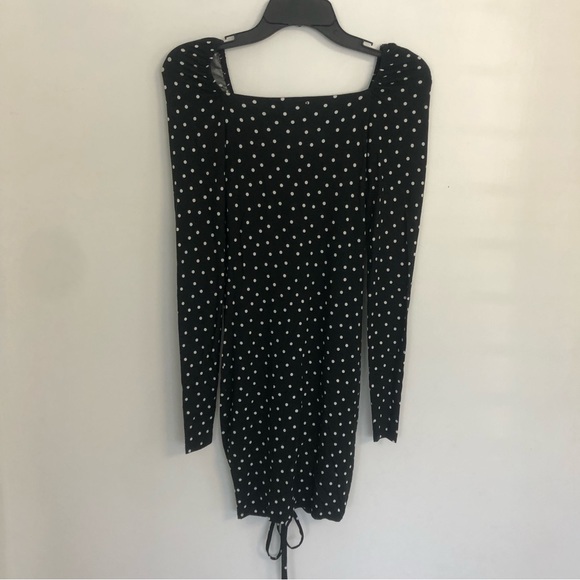 NEW! PRETTYLITTLETHING Women Black Polka Dot Print Long Sleeve Mini Dress Sz 4 - Picture 8 of 14